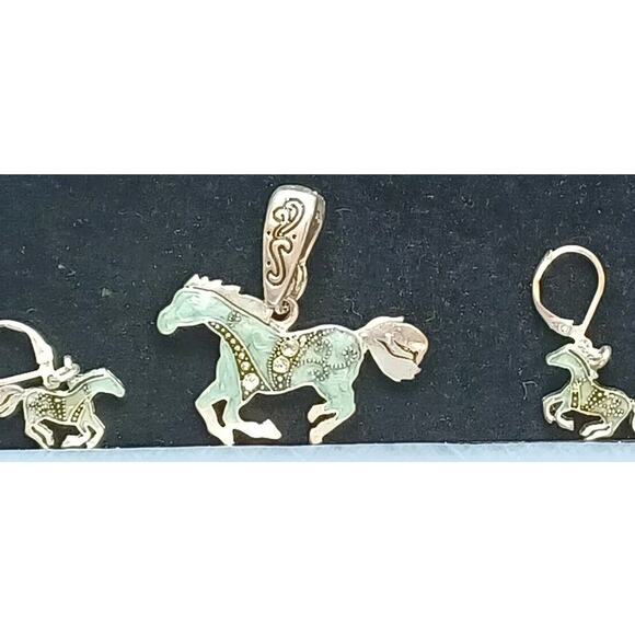 Enameled Blue Horse Charm and Earrings Western Cowboy Rodeo Range Pierced - Picture 2 of 8